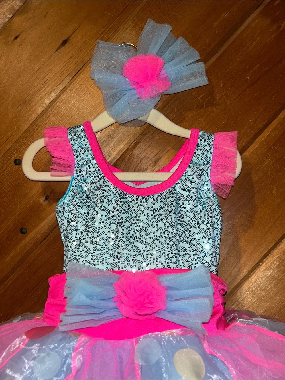 Toddler girls size 4 “lollipop girl” blue & pink sequin tutu dance costume
